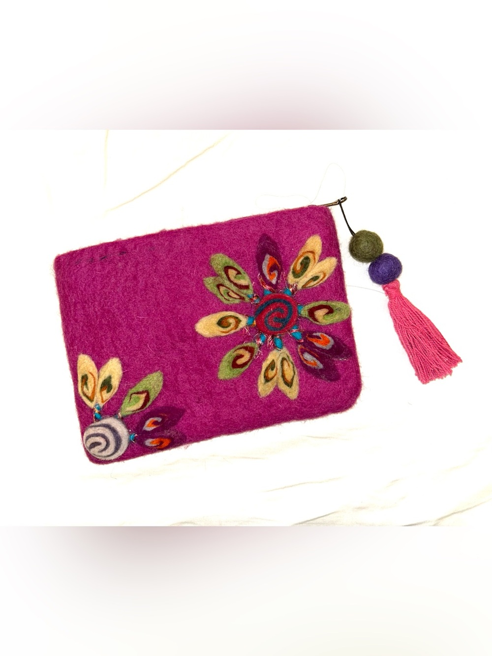Handmade Magenta Felt Floral Clutch - Boho Women's Bag